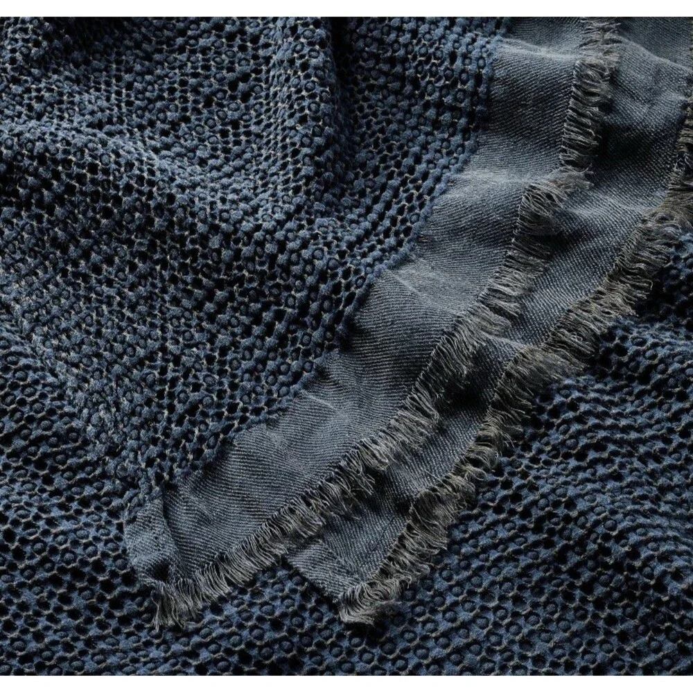 SET! King Textured Waffle Coverlet & 2 King Shams Dark Mineral Blue Casaluna